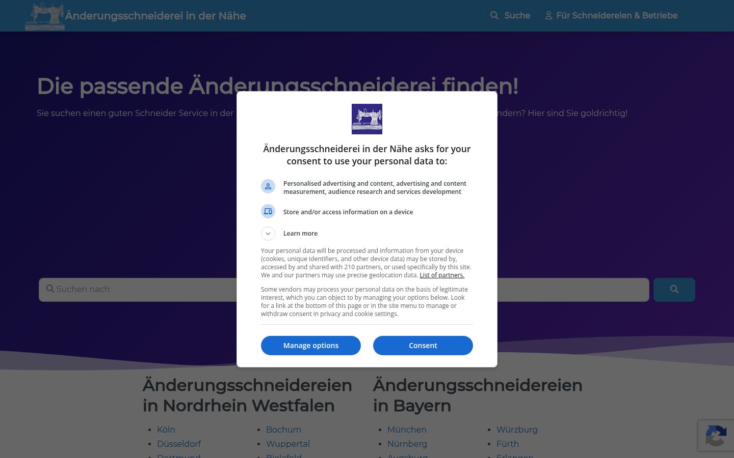 Screenshot des Einwilligungsbanners vor jeglicher Interaktion