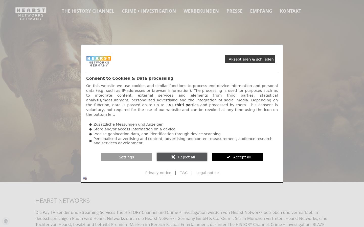 Screenshot del banner di consenso mostrato prima di qualsiasi interazione