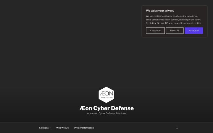 Screenshot of aeoncyberdefense.com