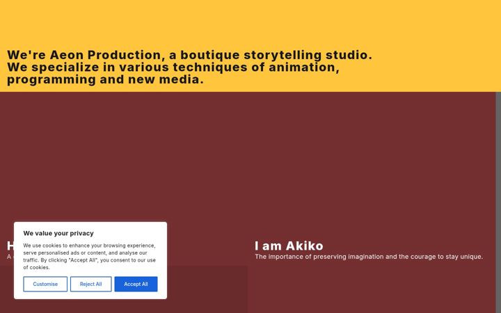 Snímek obrazovky aeonproduction.com
