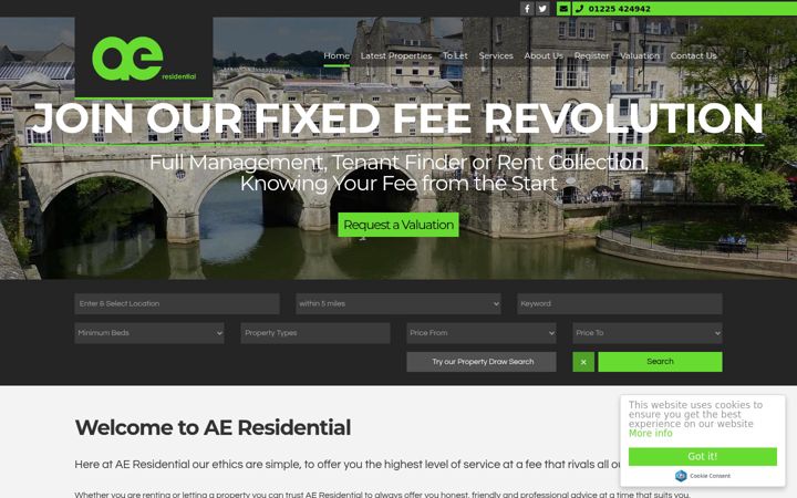 Screenshot ta' aeresidential.co.uk