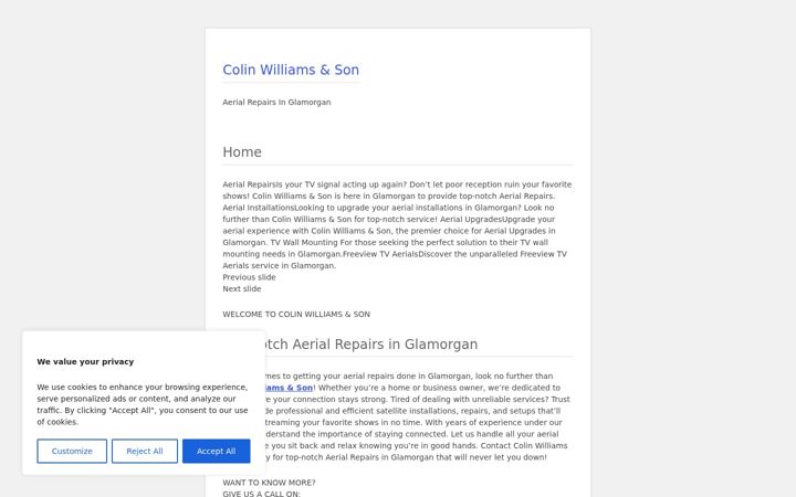 Screenshot of aerialrepairsglamorgan.co.uk