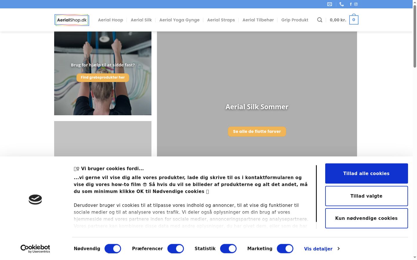 Captura de ecrã do banner de consentimento apresentado antes de qualquer interação