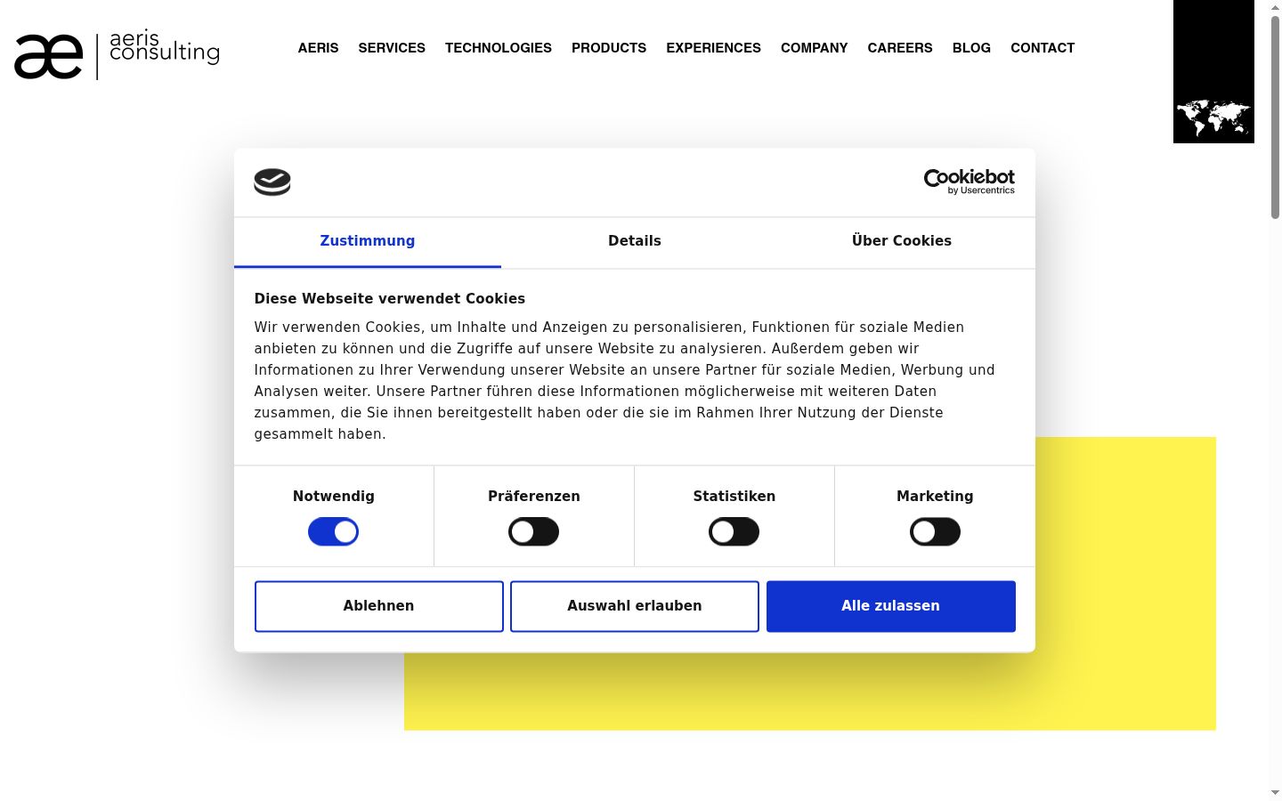 Captura de ecrã do banner de consentimento apresentado antes de qualquer interação