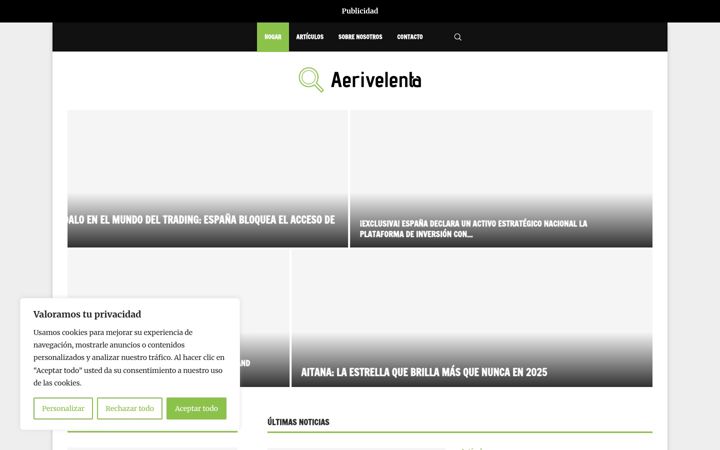 Screenshot von aerivelenta.com