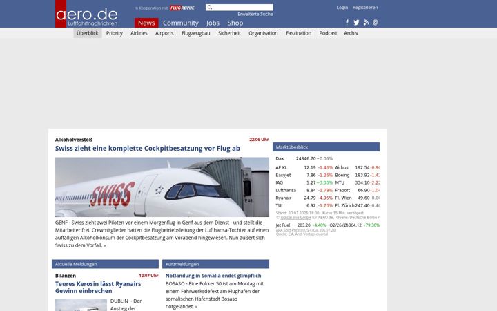 Screenshot of aero.de