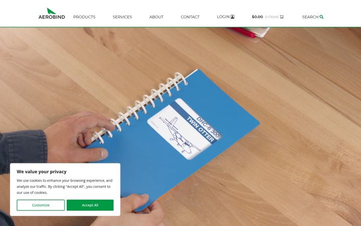 Snímek obrazovky aerobind.com