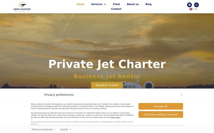 Snímek obrazovky aerochartersolutions.com