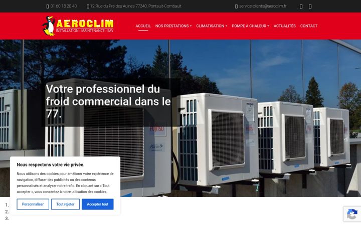 Snímek obrazovky aeroclim-idf.fr