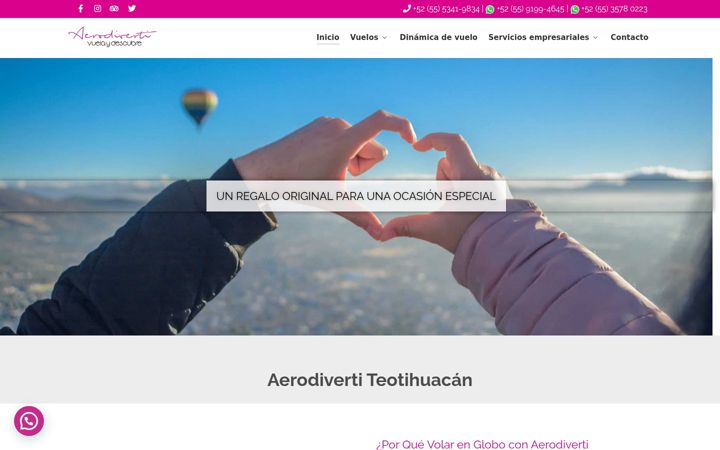 Screenshot stránky aerodiverti.com.mx