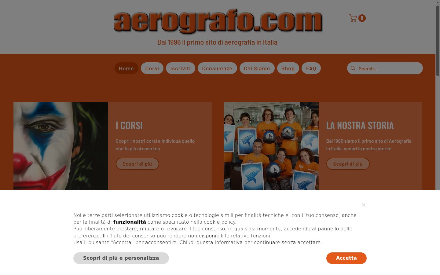 Screenshot del banner di consenso mostrato prima di qualsiasi interazione