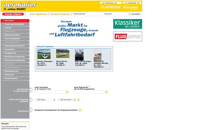 Snímek obrazovky aerokurier-markt.de