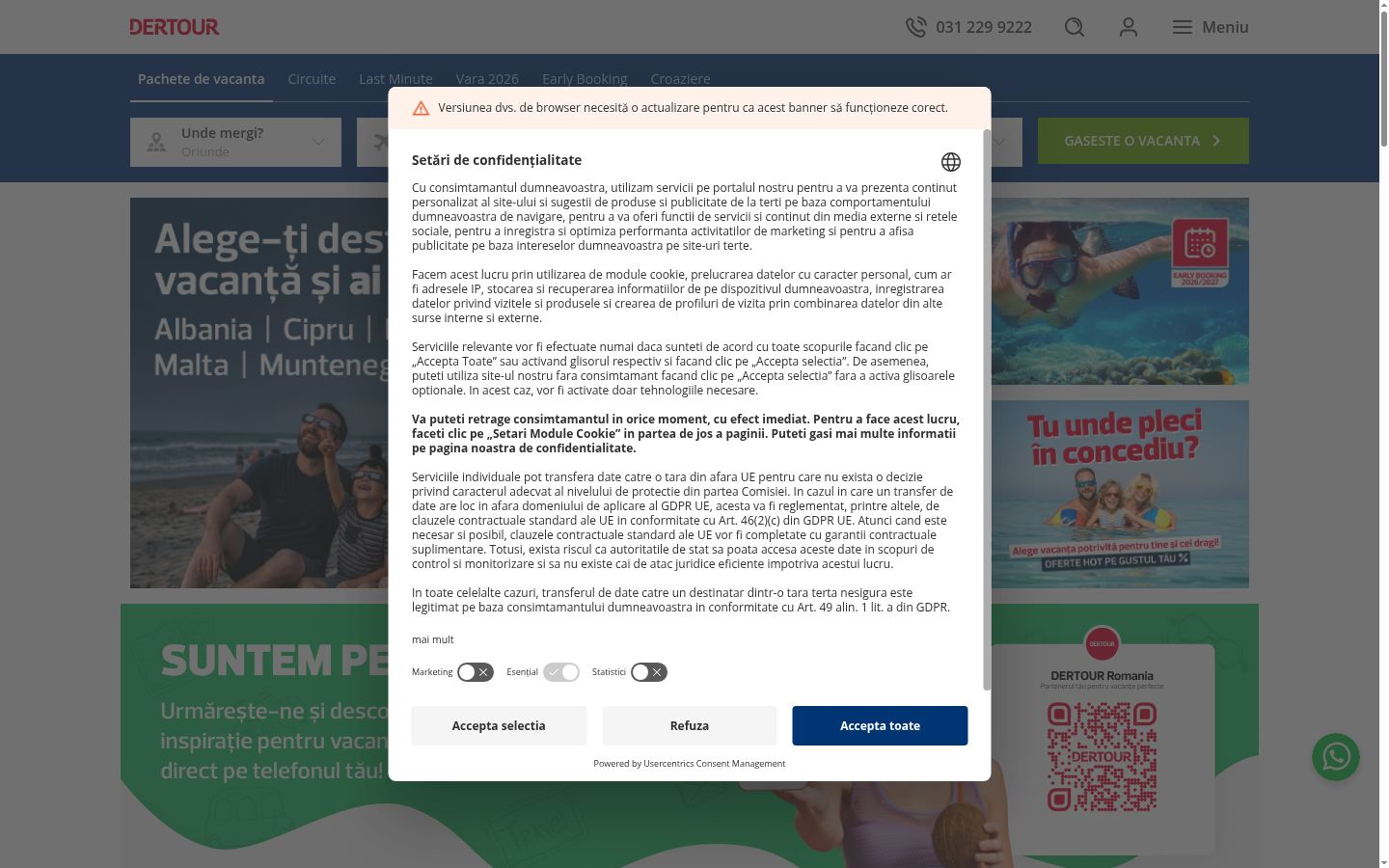 Zrzut ekranu banera zgody wyświetlanego przed jakąkolwiek interakcją