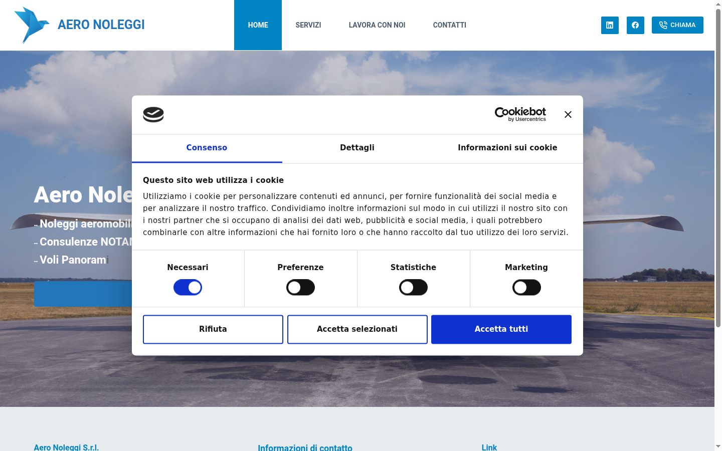Screenshot del banner di consenso mostrato prima di qualsiasi interazione