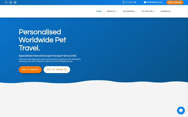 Screenshot of aeropets.co.za