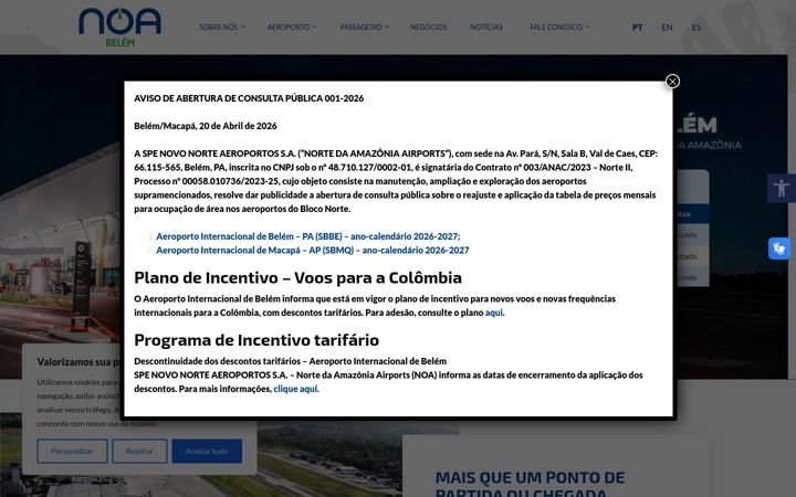 Snímek obrazovky aeroportodebelem.com.br