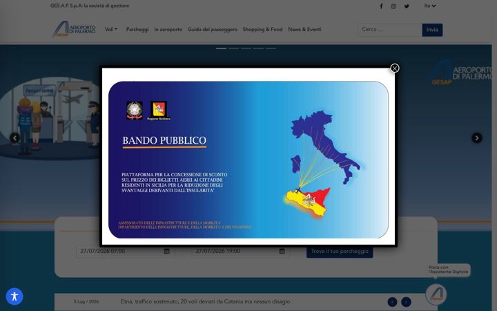 Screenshot of aeroportodipalermo.it