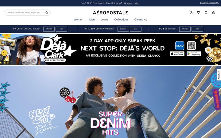 Posnetek zaslona aeropostale.com