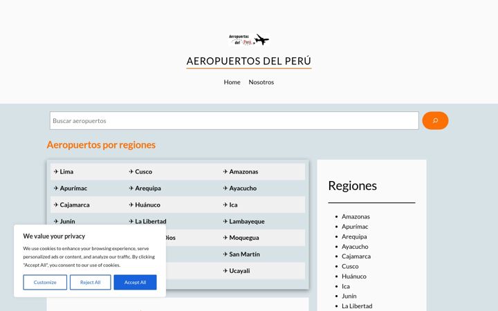 Captura de pantalla de aeropuertosdelperu.com