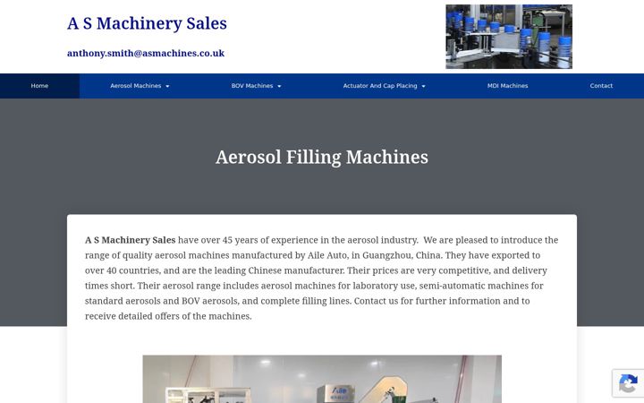 Screenshot van aerosolmachines.co.uk