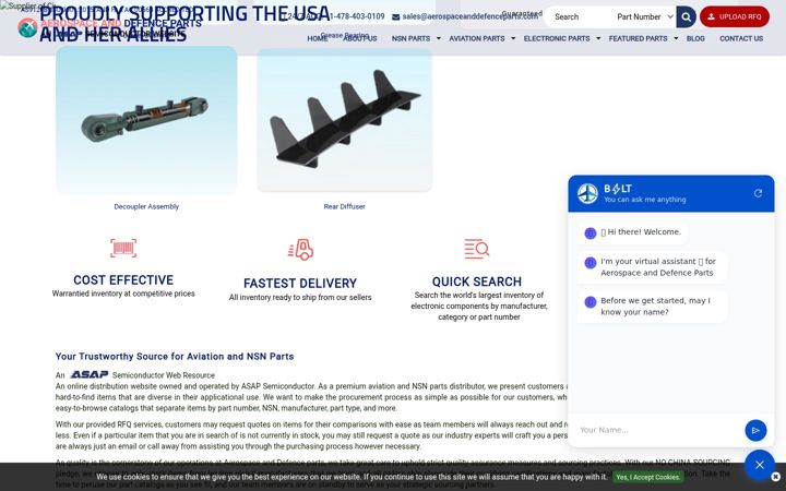 Screenshot of aerospaceanddefenceparts.com