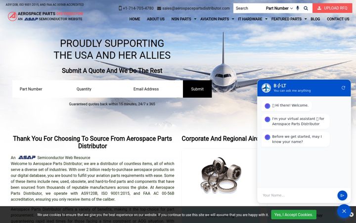 Screenshot of aerospacepartsdistributor.com