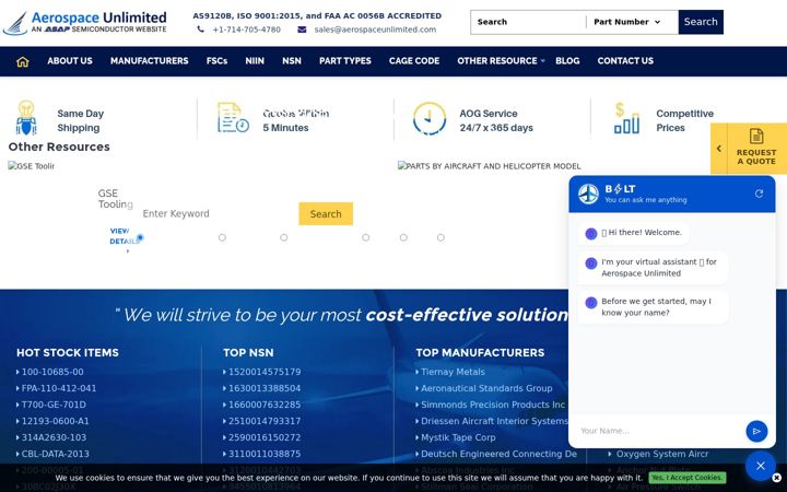Screenshot of aerospaceunlimited.com