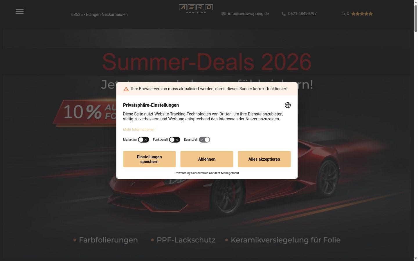 Screenshot del banner di consenso mostrato prima di qualsiasi interazione