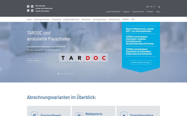 Ekraanipilt saidist aerztekasse.ch