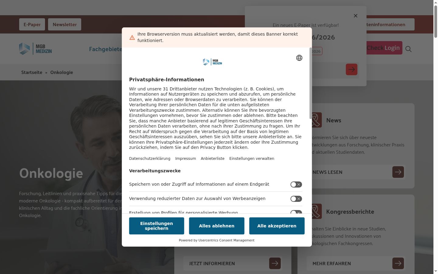 Skjermbilde av samtykkebanneret slik det vises før noen interaksjon