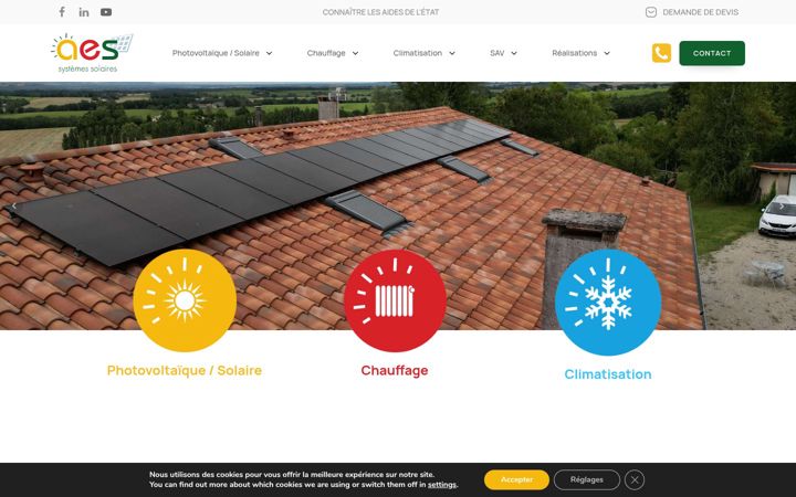 Skjámynd af aes-systemes-solaires.com
