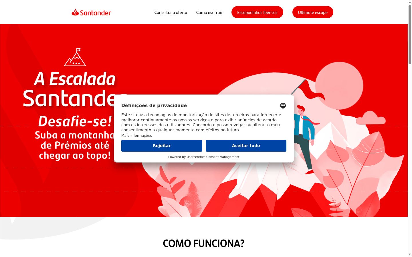 Captura de pantalla del banner de consentimiento mostrado antes de cualquier interacción