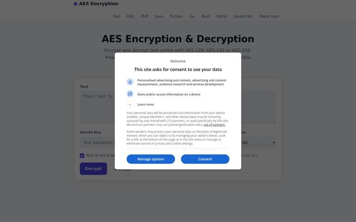 Screenshot of aesencryption.net