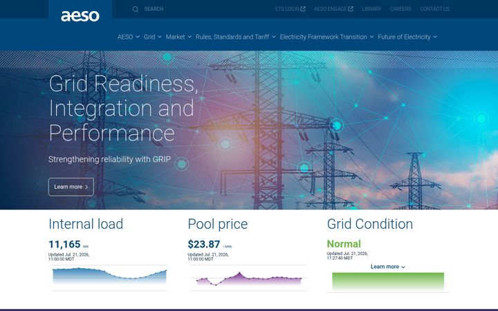 Screenshot of aeso.ca