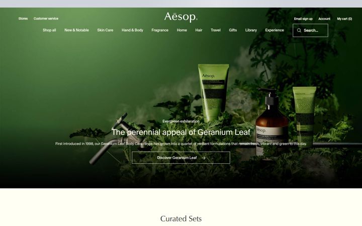 Skjermbilde av aesop.com