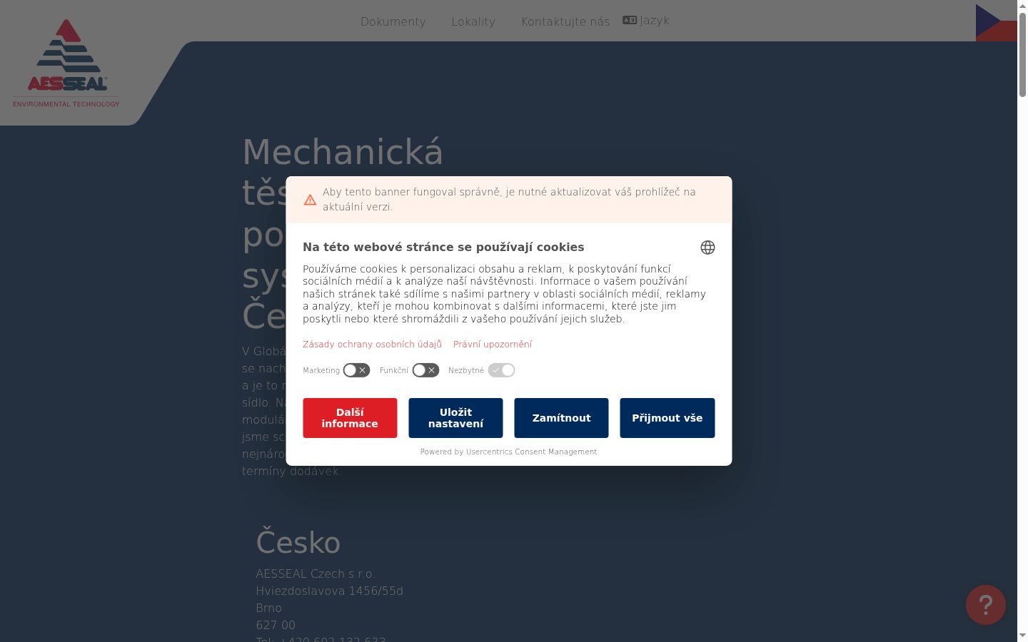 Posnetek zaslona pasice za privolitev, prikazane pred kakršno koli interakcijo