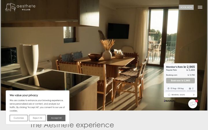 Captură de ecran a aesthetevillas.gr