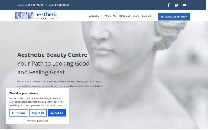 Captura de pantalla de aestheticbeautycentre.co.uk