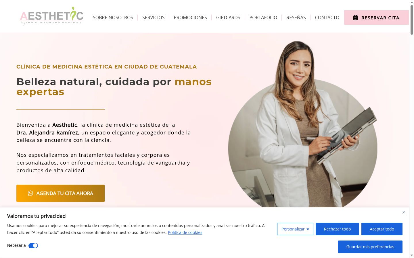 Captura de pantalla del banner de consentimiento mostrado antes de cualquier interacción