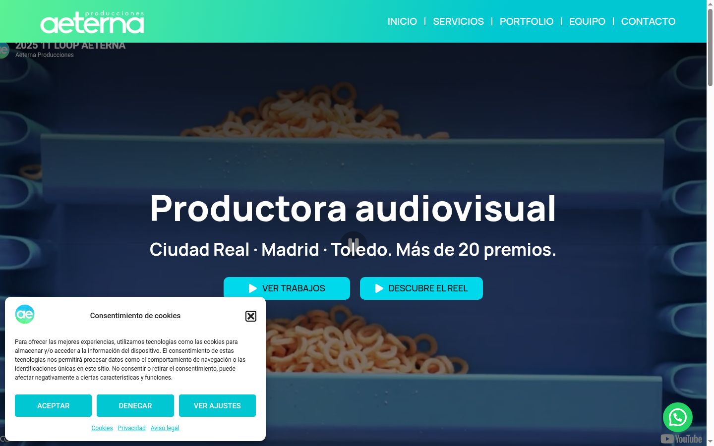 Captura de pantalla del banner de consentimiento mostrado antes de cualquier interacción