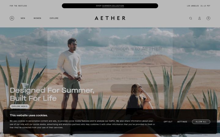 Screenshot of aetherapparel.com