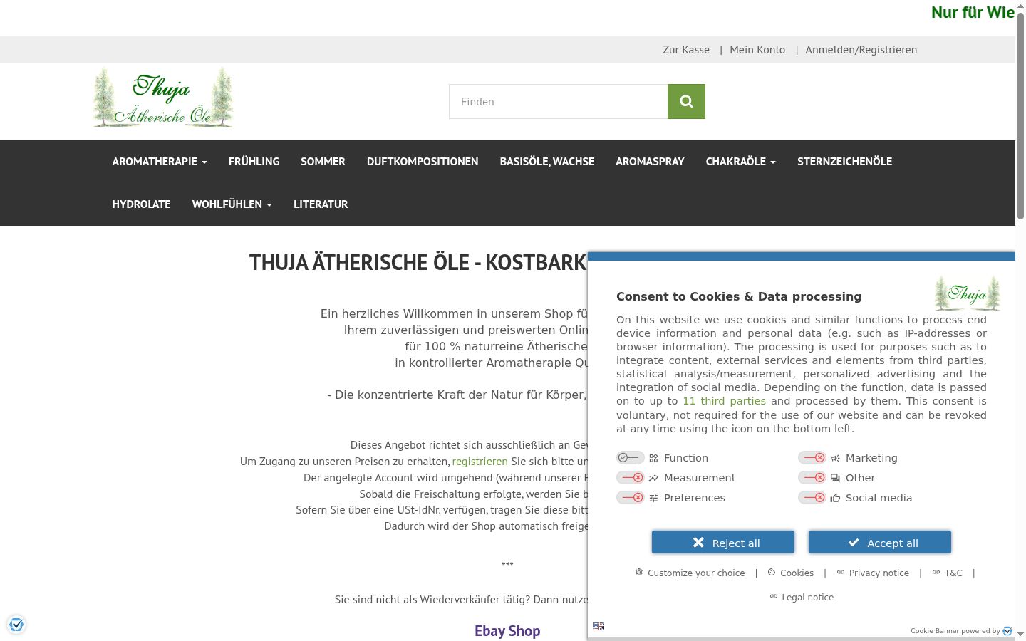 Capture d'écran de la bannière de consentement affichée avant toute interaction