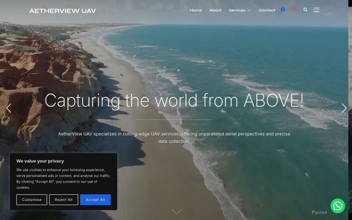 Screenshot of aetherviewuav.co.uk