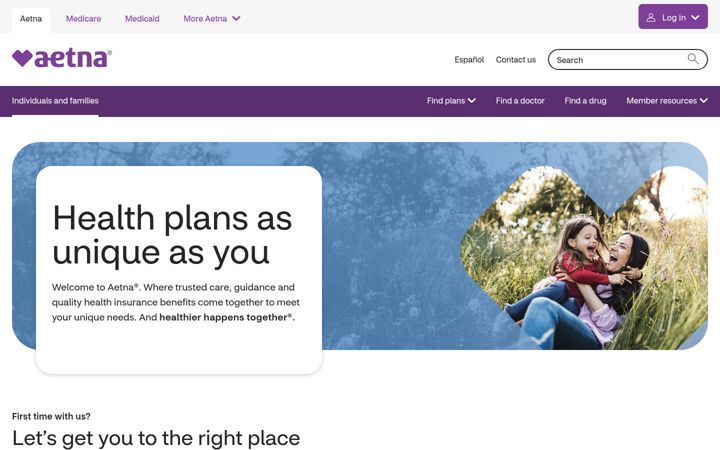 Screenshot ta' aetna.com