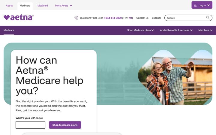 Screenshot stránky aetnamedicare.com