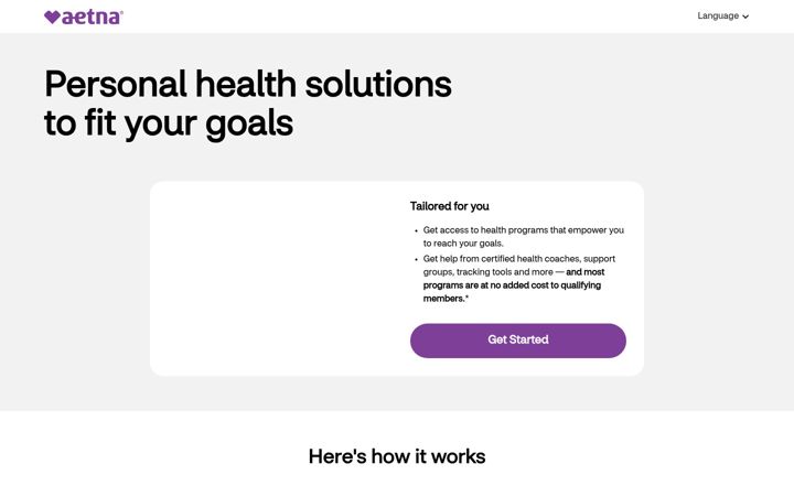 Screenshot von aetnapersonalhealthsolutions.com