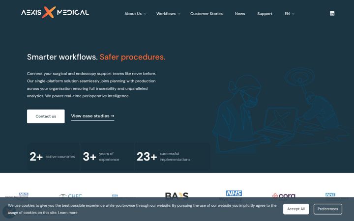 Skærmbillede af aexis-medical.com