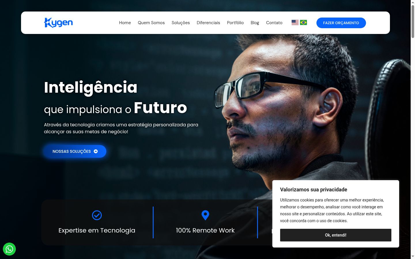 Captura de ecrã do banner de consentimento apresentado antes de qualquer interação
