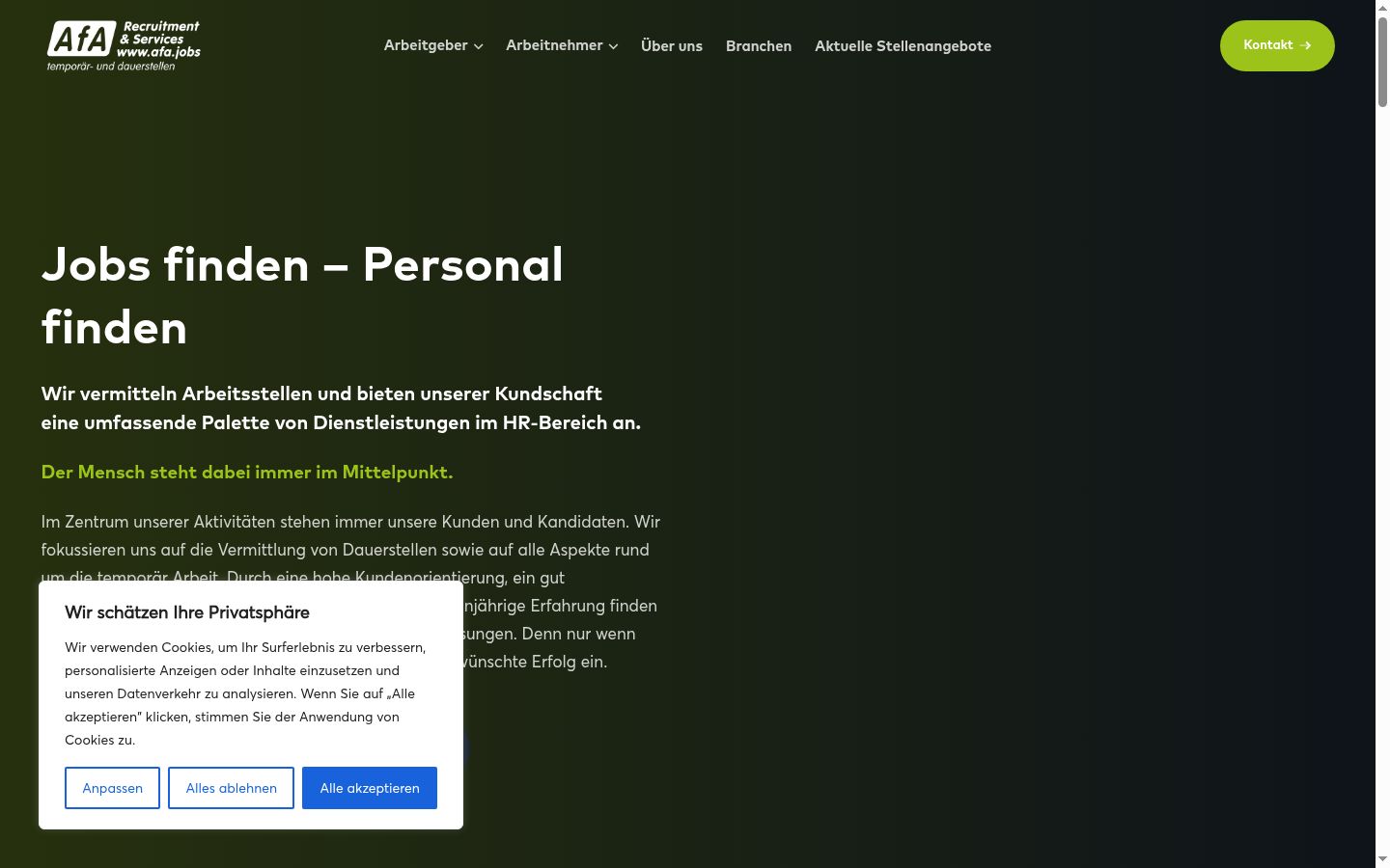 Captura de ecrã do banner de consentimento apresentado antes de qualquer interação