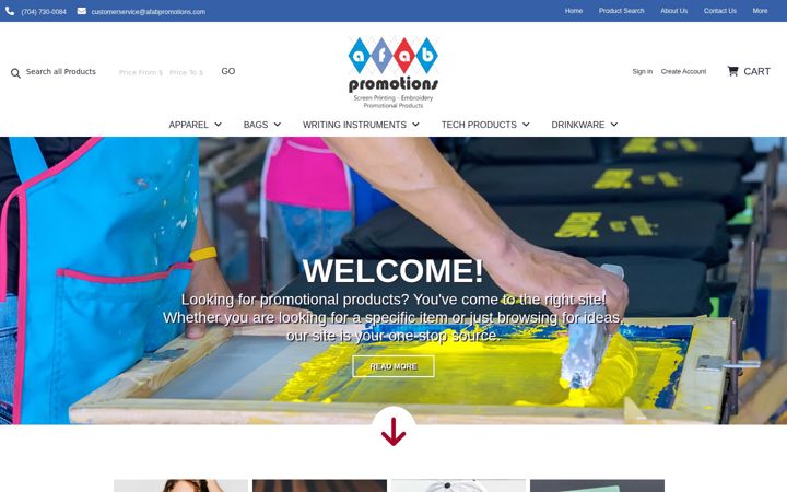 Screenshot of afabpromotions.com